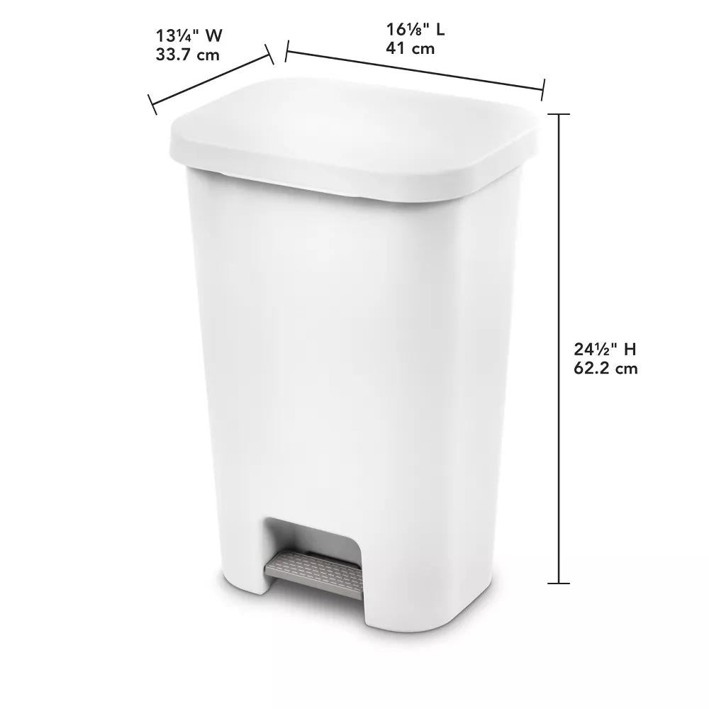 11.9gal Step Trash Can White - Pedal-Operated Kitchen Garbage Can, Textured Plastic, Indoor Use