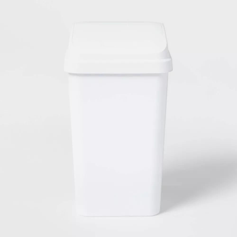 13gal Swing Top Waste Basket White -  Kitchen Trash Can, 13 Gallon Capacity, Textured Plastic, Indoor Use