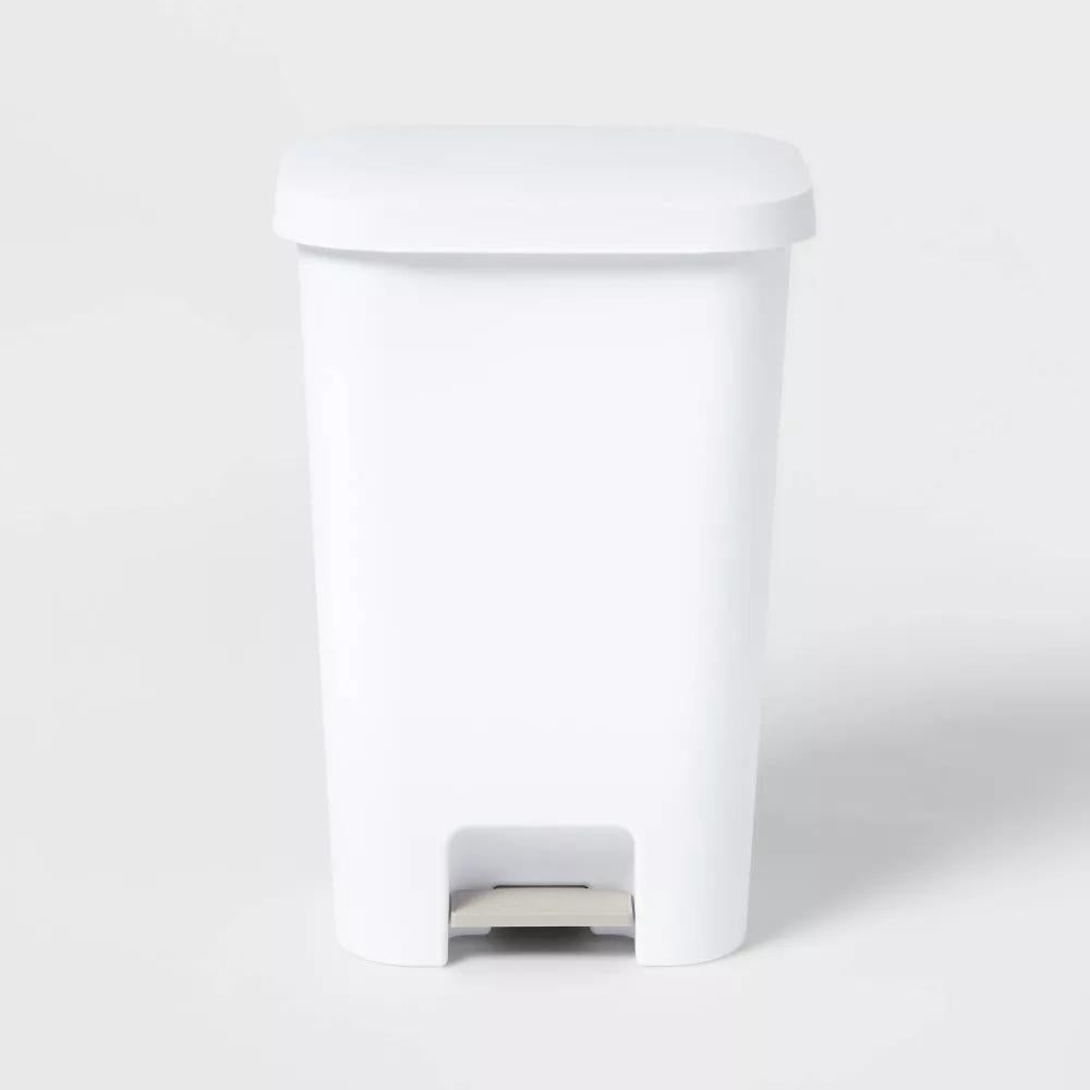 11.9gal Step Trash Can White - Pedal-Operated Kitchen Garbage Can, Textured Plastic, Indoor Use