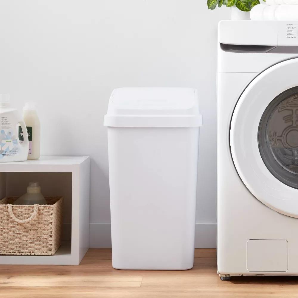 13gal Swing Top Waste Basket White -  Kitchen Trash Can, 13 Gallon Capacity, Textured Plastic, Indoor Use