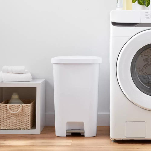 11.9gal Step Trash Can White - Pedal-Operated Kitchen Garbage Can, Textured Plastic, Indoor Use