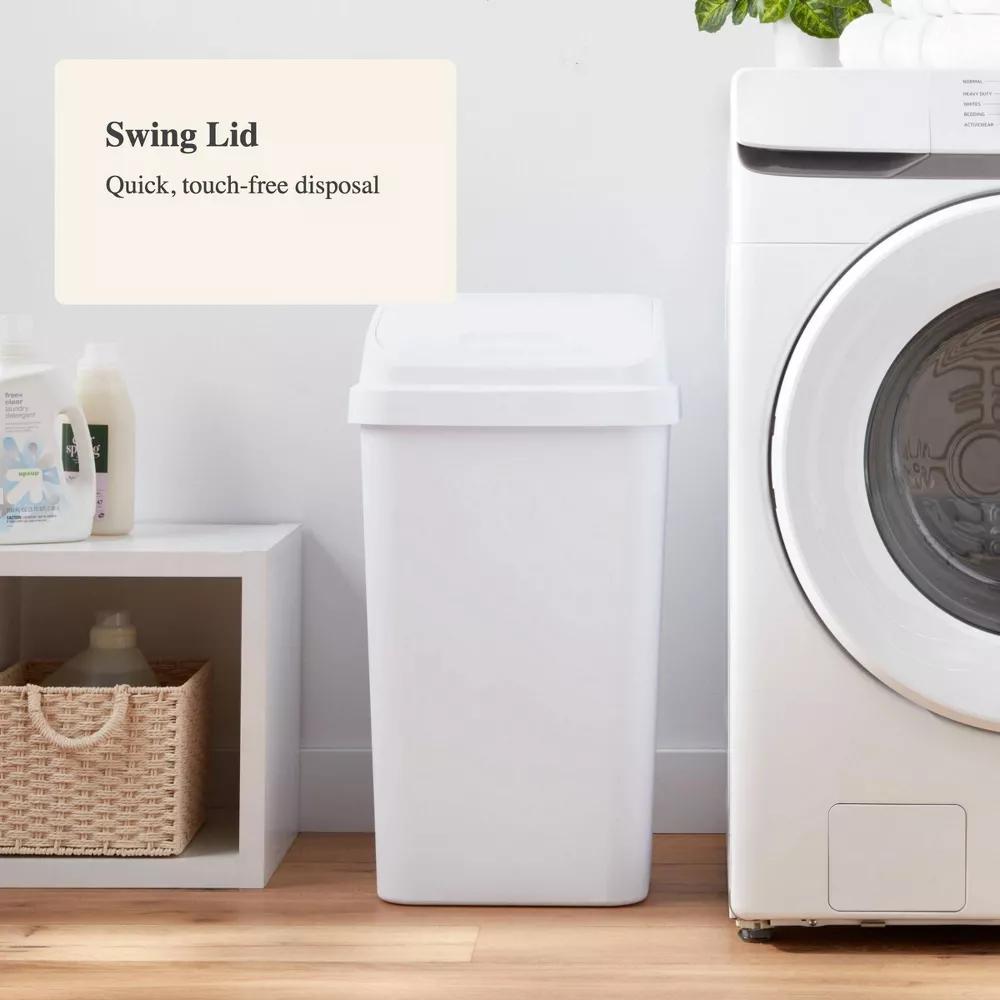 13gal Swing Top Waste Basket White -  Kitchen Trash Can, 13 Gallon Capacity, Textured Plastic, Indoor Use