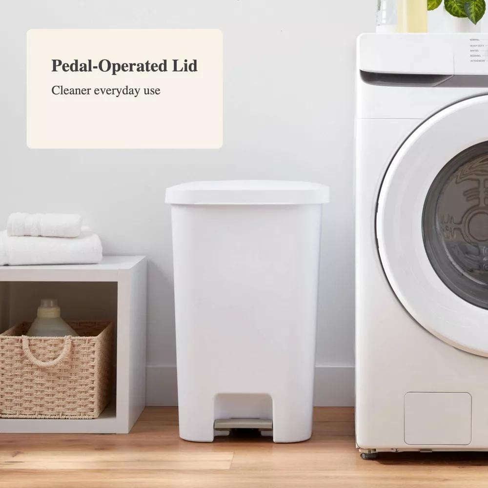 11.9gal Step Trash Can White - Pedal-Operated Kitchen Garbage Can, Textured Plastic, Indoor Use