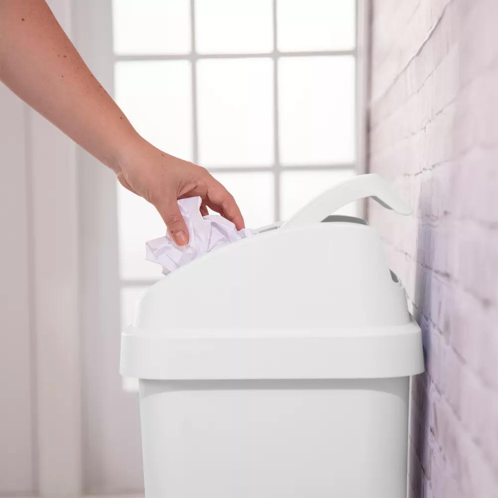 13gal Swing Top Waste Basket White -  Kitchen Trash Can, 13 Gallon Capacity, Textured Plastic, Indoor Use