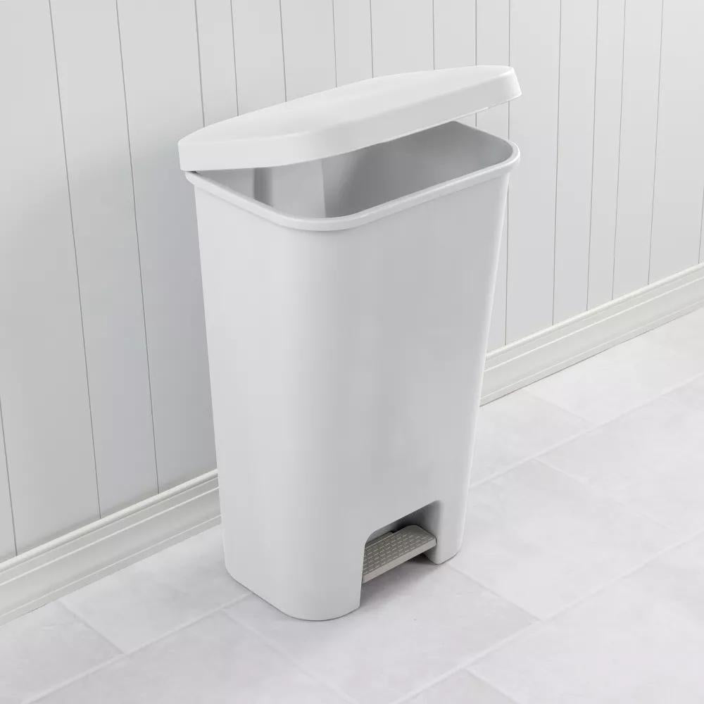 11.9gal Step Trash Can White - Pedal-Operated Kitchen Garbage Can, Textured Plastic, Indoor Use